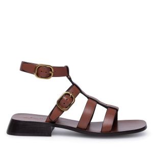 Sandały GINO ROSSI. Brązowe sandały Gino Rossi, bez wzorów, bez obcasa, na płaskiej podeszwie, bez zapięcia. Za 269,99 zł.