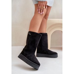 Wysokie Śniegowce Na Platformie Big Star OO274895 Czarne. Czarne buty zimowe bez obcasa, na platformie, bez zapięcia. Za 205,59 zł.