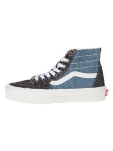 Vans Skórzane sneakersy w kolorze niebiesko-antracytowym rozmiar: 36,5. Czarne trampki Vans, bez wzorów, ze skóry, za kostkę, bez zapięcia. Za 162,87 zł.