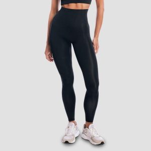 Legginsy damskie fitness z wysoką talią czarne Aura. Czarne legginsy GYMBEAM, bez wzorów, z elastanu. Za 127,90 zł.