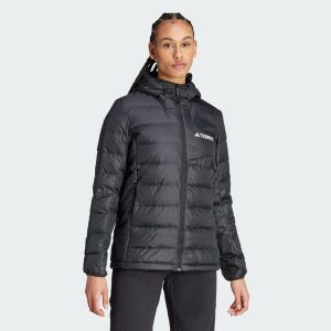 Kurtka Terrex Multi Light Down Hooded. Czarne kurtki ADIDAS, uniwersalny, bez wzorów, z materiału, z kapturem. Za 568,15 zł.