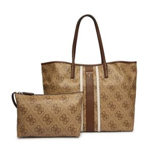 Torebka Guess. Brązowe shopper bag Guess, z aplikacjami, bez dodatków. Za 799,99 zł.