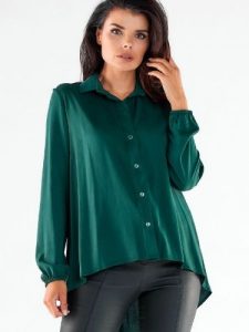 Koszula Damska Model A527 Bottle Green - awama. Zielone koszule Awama, l, bez wzorów, z elastanu, bez kołnierzyka, bez ramiączek. Za 300,83 zł.