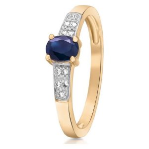 Pierścionek Złoty - złoto żółte 585, Diament 0,05ct,szafir. Pierścionki marki W.KRUK. Za 1 390,00 zł.