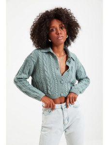 Trendyol Kardigan w kolorze miętowym rozmiar: L. Niebieskie kardigany Trendyol, ze splotem. Za 100,04 zł.