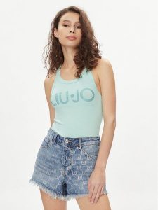 Liu Jo Top MA4327 J4695 Zielony Slim Fit. Zielone topy Liu Jo, s, bez wzorów, z wiskozy, bez kołnierzyka, bez ramiączek. Za 149,99 zł.
