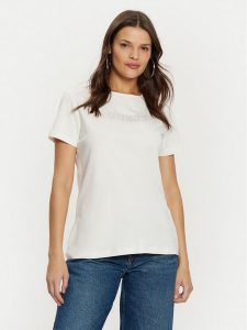Guess T-Shirt V3BI11 J1314 Écru Regular Fit. T-shirty Guess, xs, z aplikacjami, z bawełny, bez kołnierzyka, bez ramiączek. Za 99,99 zł.