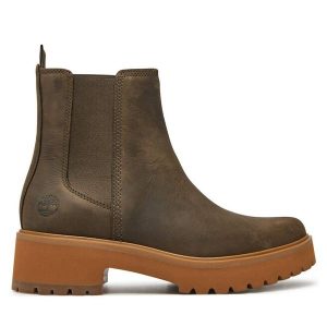 Botki Timberland. Brązowe botki Timberland, bez wzorów, bez obcasa, na płaskiej podeszwie, bez zapięcia. Za 549,99 zł.