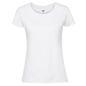 Koszulka Damska Iconic 195 Premium Ringspun Cotton T-shirt. Białe bluzki FRUIT OF THE LOOM, xl, bez wzorów, sportowe, bez kołnierzyka, bez ramiączek. Za 29,99 zł.