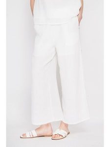 Le Jardin du Lin Lniane kuloty w kolorze białym rozmiar: 42. Białe spodnie z wysokim stanem Le jardin du lin, bez wzorów, ze lnu, z podwyższonym stanem. Za 130,99 zł.