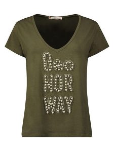 Geographical Norway Koszulka "Jaelle" w kolorze khaki rozmiar: L. Brązowe bluzki Geographical Norway, l, bez wzorów, bez kołnierzyka, bez ramiączek. Za 39,49 zł.