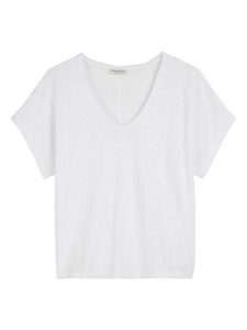 Marc O´Polo Koszulka w kolorze białym rozmiar: L. Białe bluzki l, bez wzorów, z bawełny, bez kołnierzyka, bez ramiączek. Za 123,25 zł.