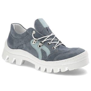 Niebieskie Półbuty Kampa Wygodne Skórzane Buty Damskie. Niebieskie buty zimowe Kampa, ze skóry, bez obcasa, na płaskiej podeszwie, bez zapięcia. Za 279,00 zł.