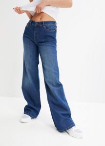 Dżinsy Wide Leg, Mid Waist, ze stretchem. Niebieskie jeansy bonprix, bez wzorów, z jeansu. Za 97,99 zł.