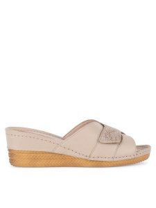 Go Soft Klapki ARC-2309-07 Beżowy. Brązowe klapki Go Soft, bez wzorów, ze skóry, bez obcasa. Za 149,99 zł.