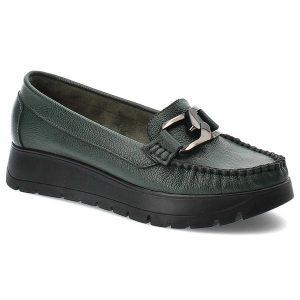Zielone Stylowe Mokasyny Armodo Modne Obuwie Damskie. Zielone półbuty Armodo, bez wzorów, ze skóry, bez obcasa, bez zapięcia. Za 279,00 zł.