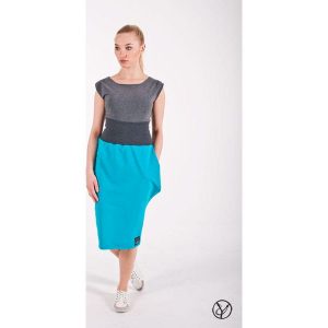 Spódnica z kieszenią turkus midi. Niebieskie spódnice Hultaj Polski, l, bez wzorów, z bawełny, eleganckie, midi. Za 149,00 zł.