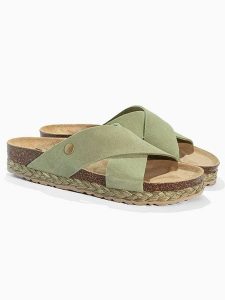 BACKSUN Skórzane klapki "Lauren" w kolorze khaki rozmiar: 41. Brązowe klapki Backsun, bez wzorów, z otwartym noskiem, bez obcasa. Za 195,99 zł.