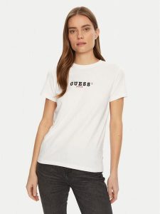Guess Jeans T-Shirt W5RI54 J1314 Biały Regular Fit. Białe t-shirty Guess Jeans, l, z aplikacjami, z bawełny, bez kołnierzyka, bez ramiączek. Za 89,99 zł.