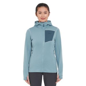 Bluza polarowa damska Rab Women's Superflux Hoody z kapturem. Niebieskie bluzy RAB, s, bez wzorów, z polaru, z kapturem. Za 379,99 zł.