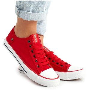 Trampki Damskie Niskie Big Star Czerwone DD274339. Czerwone trampki bez wzorów, bez zapięcia. Za 182,49 zł.