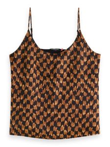 Scotch & Soda Top w kolorze jasnobrązowo-czarnym rozmiar: 42. Brązowe topy Scotch & Soda, bez wzorów, bez kołnierzyka, bez ramiączek. Za 105,38 zł.