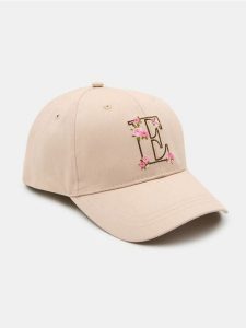 Czapka z daszkiem z haftowanymi kwiatami - beżowy. Brązowe czapki Sinsay, bez wzorów. Za 19,99 zł.