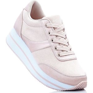 Sneakersy na podeszwie platformie bonprix stary jasnoróżowy. Buty sportowe marki bonprix. Za 99,99 zł.