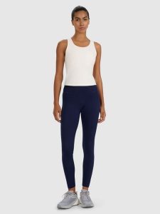 4F Legginsy treningowe szybkoschnące damskie - granatowe S. Niebieskie legginsy 4f, bez wzorów, z dzianiny, z podwyższonym stanem. Za 119,99 zł.