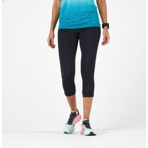 Legginsy do biegania krótkie damskie Kiprun Support. Czarne legginsy KIPRUN, bez wzorów, z elastanu, długie. Za 99,99 zł.