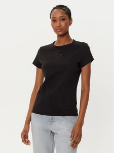 Calvin Klein T-Shirt Satin K20K207974 Czarny Regular Fit. Czarne t-shirty Calvin Klein, xxs, bez wzorów, z bawełny, bez kołnierzyka, bez ramiączek. Za 109,99 zł.