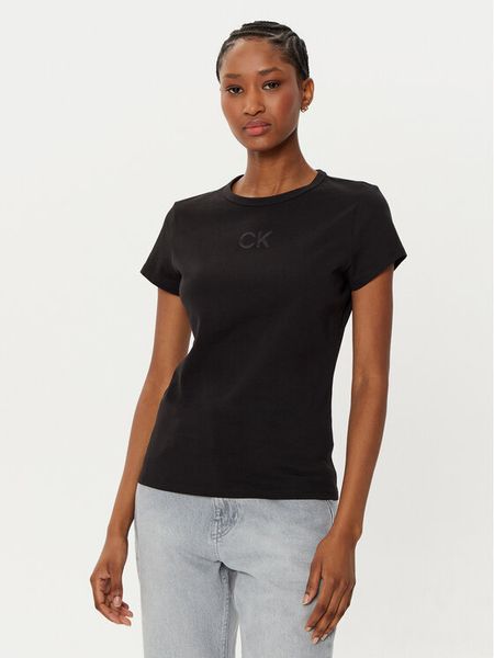 Calvin Klein T-Shirt Satin K20K207974 Czarny Regular Fit. Czarne t-shirty Calvin Klein, xxs, bez wzorów, z bawełny, bez kołnierzyka, bez ramiączek. Za 99,99 zł.