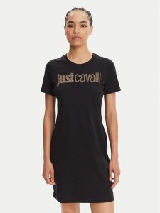 Just Cavalli Sukienka codzienna 78PAOE15 Czarny Regular Fit. Czarne kombinezony Just Cavalli, xs, bez wzorów, z bawełny, bez kołnierzyka, bez ramiączek. Za 429,99 zł.