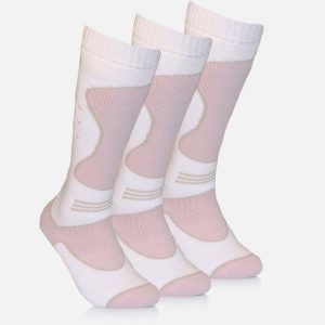 Skarpety Damskie Zimowe Narciarskie Zestaw 3 sztuk SURFANIC Pro Tech Różowe. Białe rękawiczki SURFANIC, bez wzorów. Za 109,99 zł.