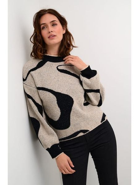 Kaffe Sweter w kolorze beżowo-czarnym rozmiar: XL. Brązowe swetry oversize Kaffe, xl, bez wzorów, ze splotem, bez ramiączek. Za 225,45 zł.