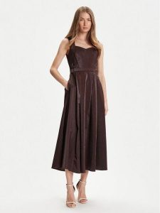 Rinascimento Sukienka koktajlowa CFC0125066003 Brązowy Regular Fit. Brązowe sukienki Rinascimento, xl, bez wzorów, z bawełny, wizytowe, bez kołnierzyka, bez ramiączek. Za 599,99 zł.