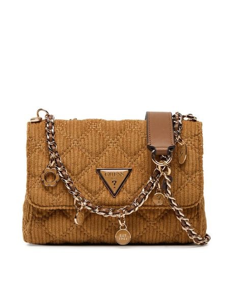 Guess Torebka Giully II Mini HWCG96 73740 Brązowy. Brązowe torebki klasyczne Guess, z aplikacjami, z materiału, bez dodatków. Za 379,99 zł.