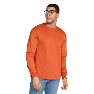 Ultra Bawełniana Koszulka Z Długim Rękawem Unisex Dla Dorosłych. Brązowe bluzki GILDAN, xl, bez wzorów, z bawełny, sportowe, bez kołnierzyka, bez ramiączek. Za 107,99 zł.
