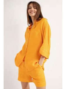 Josephine & Co Lniana bluzka "Darlene" w kolorze pomarańczowym rozmiar: 44. Pomarańczowe bluzki Josephine & Co, bez wzorów, ze lnu, bez kołnierzyka, bez ramiączek. Za 193,24 zł.