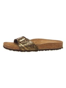 Birkenstock Klapki "Madrid" w kolorze złotym rozmiar: 36. Żółte klapki Birkenstock, bez wzorów, z otwartym noskiem, bez obcasa. Za 235,50 zł.