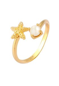 Elli Damski Starfish Open Możliwość regulacji za pomocą perłą hodowlana słodkowodną w 925 Sterling Silver Plated. Pierścionki 1 ct. Szare pierścionki Elli, z perłą, pozłacane. Za 207,39 zł.