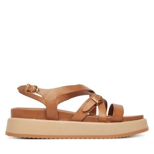 Sandały Tamaris. Brązowe sandały Tamaris, bez wzorów, bez obcasa, na płaskiej podeszwie, bez zapięcia. Za 329,99 zł.