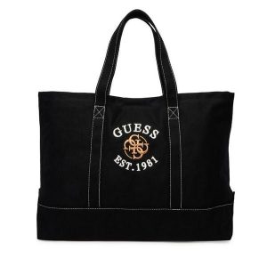 Torebka Guess. Czarne shopper bag Guess, z aplikacjami, bez dodatków. Za 299,99 zł.