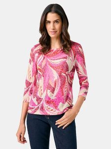 Gerry Weber Koszulka w kolorze kremowo-różowo-fioletowym rozmiar: 38. Brązowe bluzki Gerry Weber, bez wzorów, bez kołnierzyka, bez ramiączek. Za 114,17 zł.