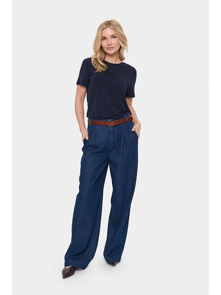 SAINT TROPEZ Koszulka "Adelia" w kolorze granatowym rozmiar: L. Niebieskie bluzki Saint Tropez, l, bez wzorów, z lyocellu, bez kołnierzyka, bez ramiączek. Za 95,69 zł.