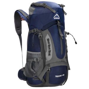 Plecak trekkingowy 60 L turystyczny survival z gwizdkiem granatowy. Niebieskie plecaki SPRINGOS. Za 124,95 zł.
