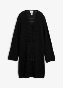 Sukienka dzianinowa mini. Czarne sukienki bonprix, bez wzorów, z dzianiny, bez kołnierzyka, bez ramiączek, mini. Za 74,99 zł.