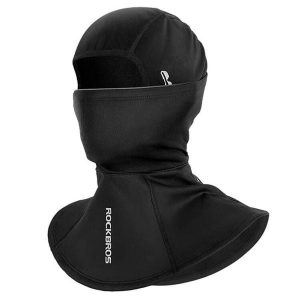 Czapka motocyklowa i rowerowa z polaru, wiatroodporna balaklava. Czarne czapki ROCKBROS, bez wzorów, z materiału. Za 107,60 zł.