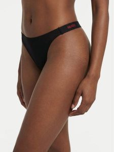 HUGO Stringi 50557094 Czarny. Czarne stringi Hugo, bez wzorów, z bawełny. Za 89,99 zł.