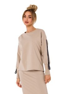 Dresowa Bluza z Lampasami - Beżowa. Brązowe bluzy MOE, l, bez wzorów, z bawełny, bez kaptura. Za 217,39 zł.